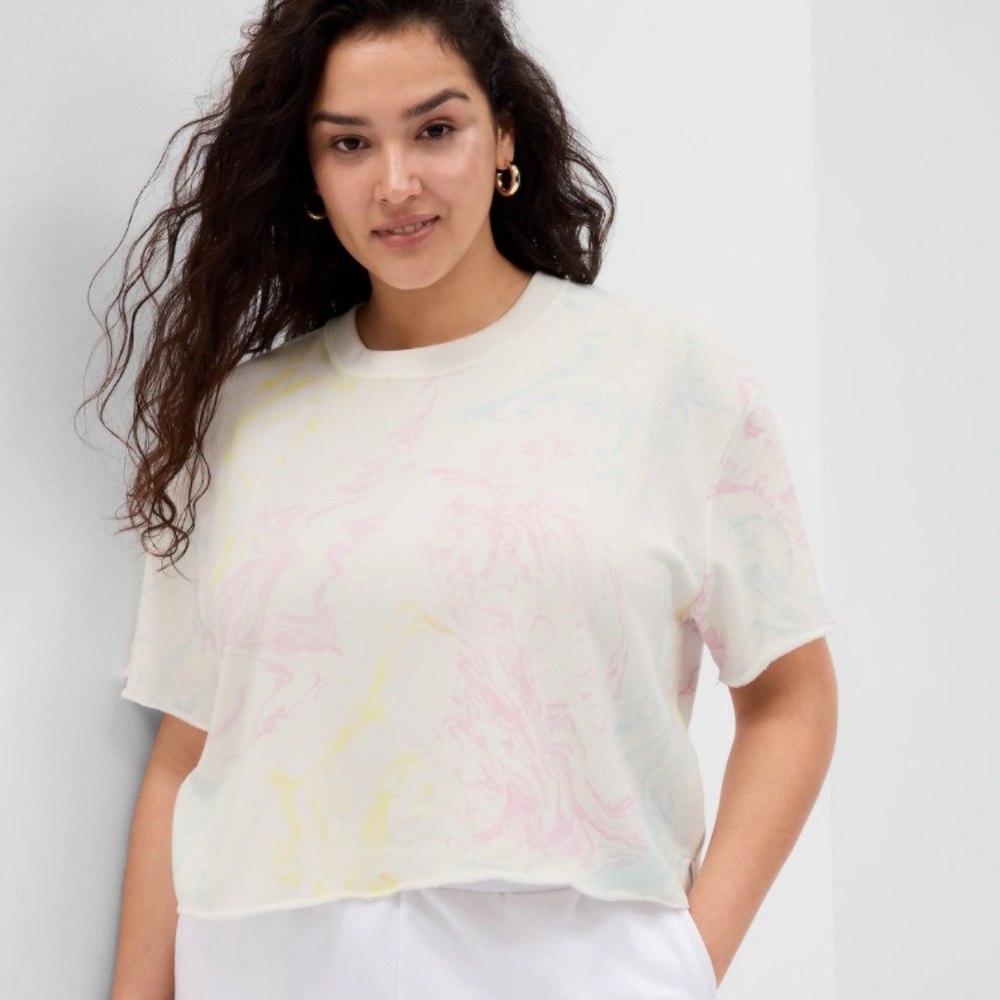 Marble print terry SS sweatshirt